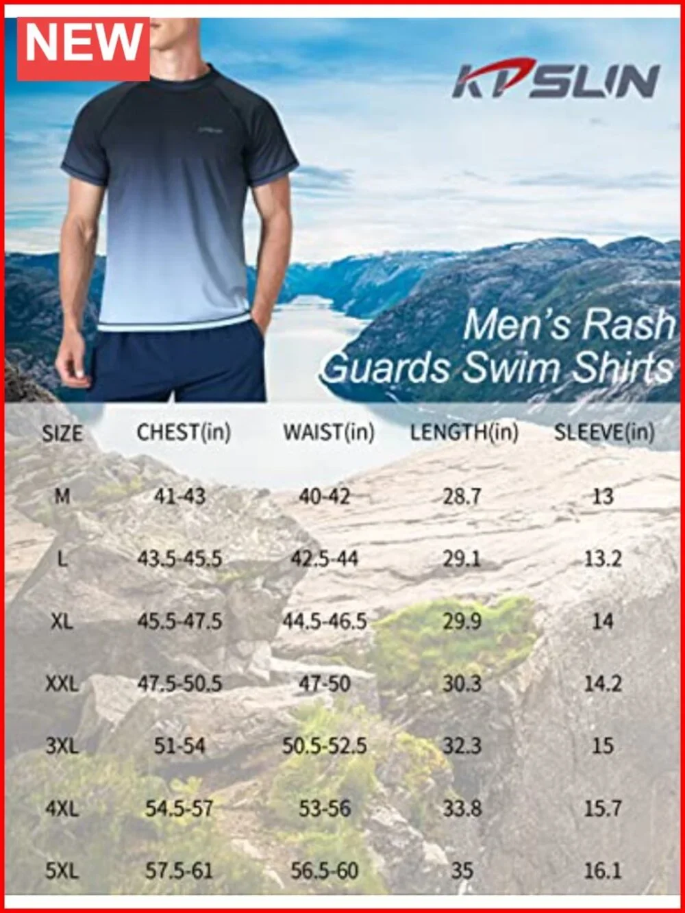 Men's UPF 50+ Rash Guard Swim Shirt Quick Dry 4-Way Stretch UV Protection